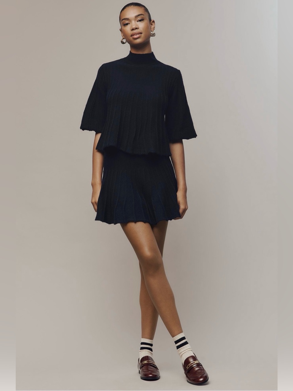 Anthropologie Maeve Ribbed Sweater Mini Skirt Black Size S